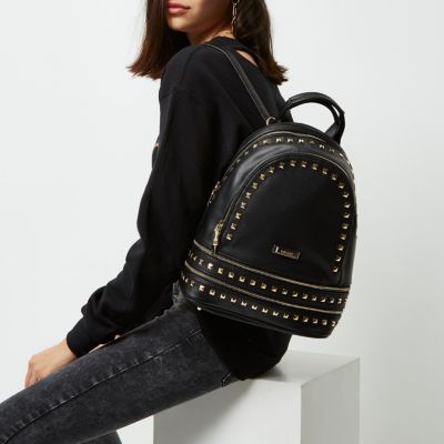 Black stud zip pocket backpack